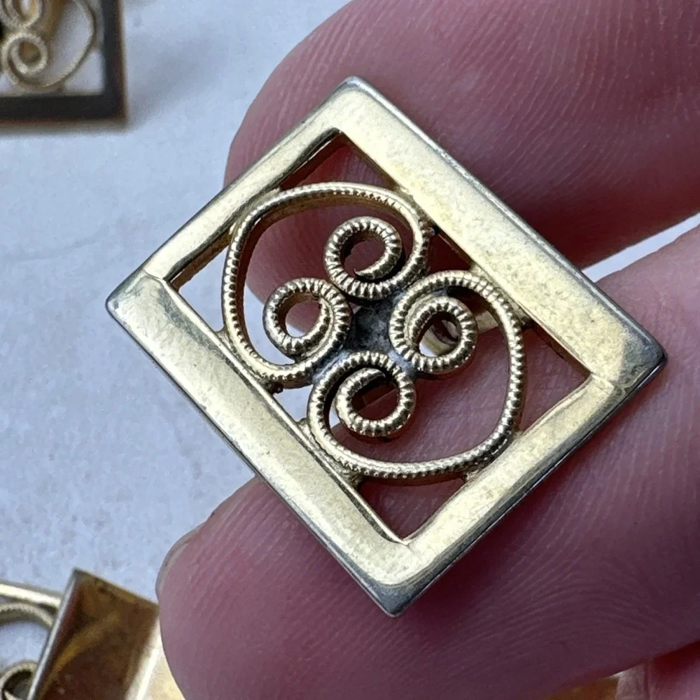 Vintage Gold Tone Heart Cufflinks & Tie Clip Set Unmarked